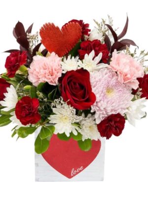 Valentines Flowers in a Box Arrangement